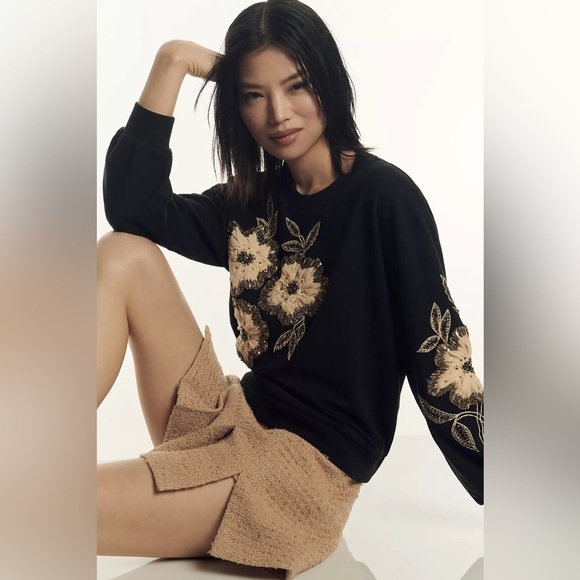 NWT! By Anthropologie Floral Appliqué Crew-Neck Sweater - Multiple 🏀 - Picture 4 of 7